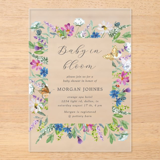 Invitaciones Acrílicas Baby In Bloom Wildflower Baby Shower (Anverso)