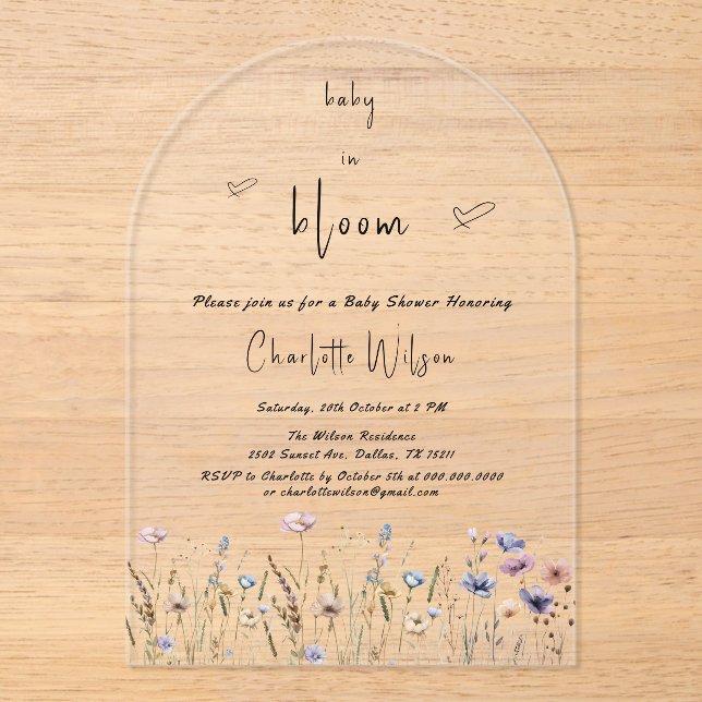 Invitaciones Acrílicas Baby In Bloom Wildflower Baby Shower (Anverso)