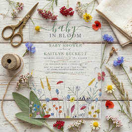 Invitaciones Acrílicas Baby in Bloom Wildflower Meadow Baby Shower