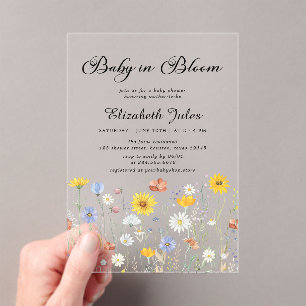 Invitaciones Acrílicas Baby in Bloom Wildflowers Baby Shower