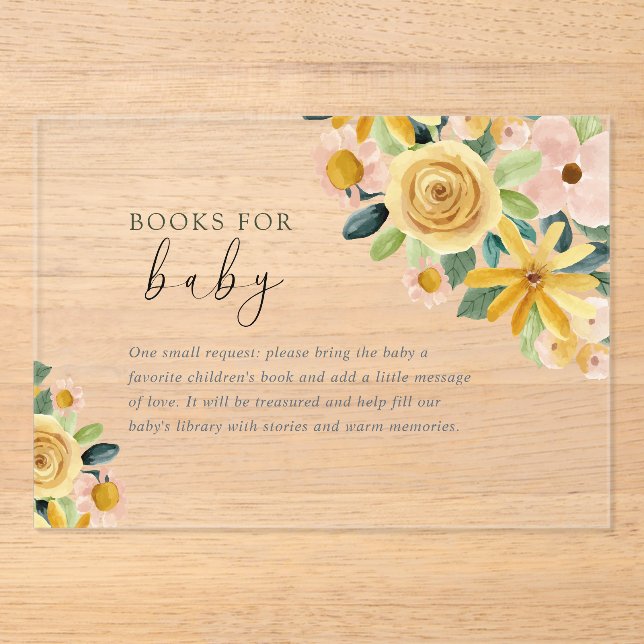 Invitaciones Acrílicas Baby in Bloom Yellow Floral Book for Baby (Anverso)