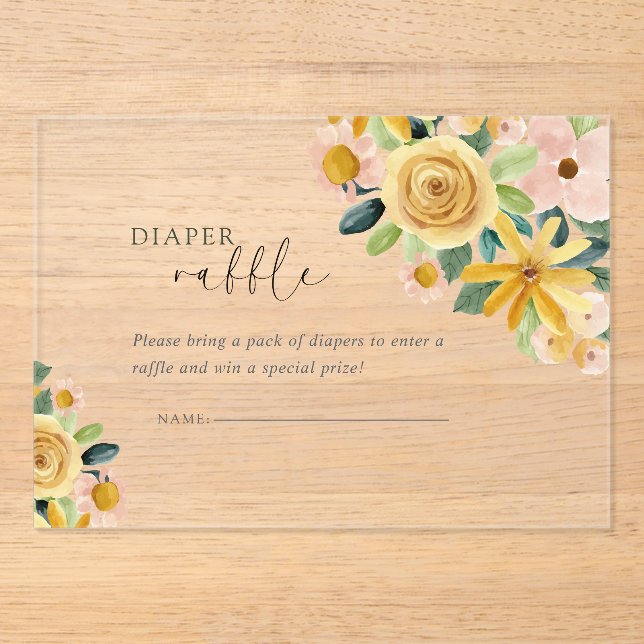 Invitaciones Acrílicas Baby in Bloom Yellow Floral Diaper (Anverso)