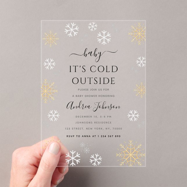 Invitaciones Acrílicas Baby It's Cold Outside Gold Snowflake Baby Shower (Insitu (portátil))