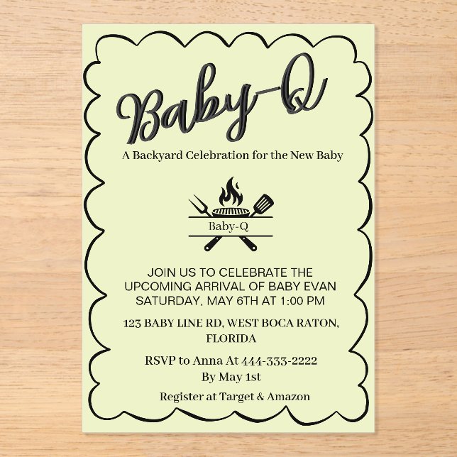 Invitaciones Acrílicas Baby-Q Backyard Baby Shower   BBQ Baby  (Anverso)