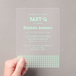 Invitaciones Acrílicas Baby-Q Mint Green Gingham Baby Shower