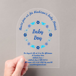 Invitaciones Acrílicas Baby Shower Blue Baby Boy Butterflies and Flowers