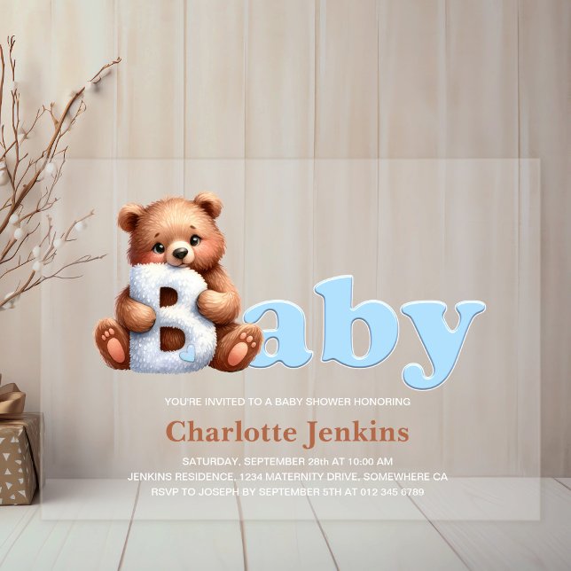 Invitaciones Acrílicas Baby Shower Blue Teddy Bear (Subido por el creador)