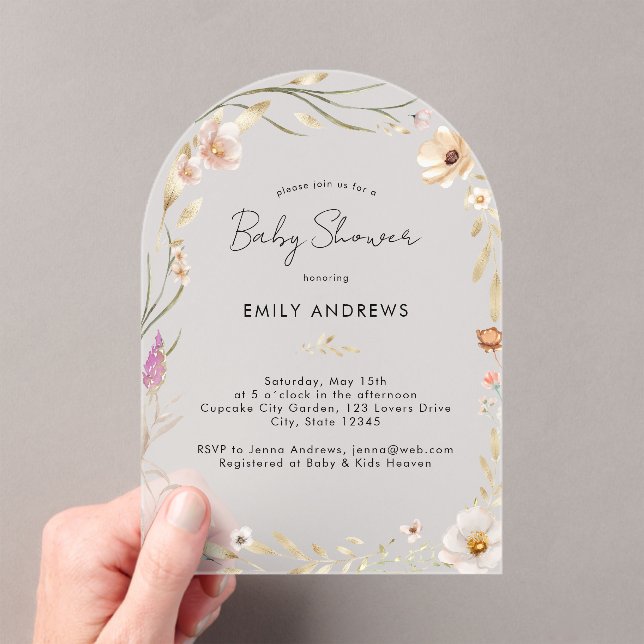 Invitaciones Acrílicas Baby Shower Boho de Flores (Insitu (portátil))