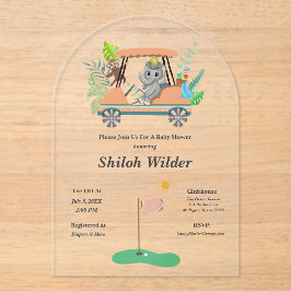 Invitaciones Acrílicas Baby Shower Boho Elefante y Mono Golf