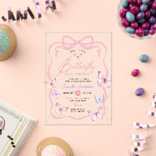 Invitaciones Acrílicas Baby Shower Chica de mariposa morada rosada