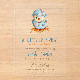Invitaciones Acrílicas Baby Shower Cute Blue Bird Boy