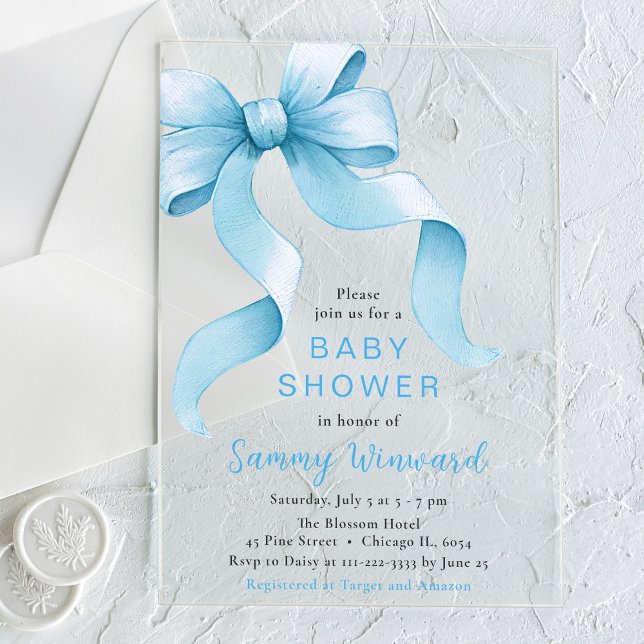 Invitaciones Acrílicas Baby Shower Cute Blue Coquette Bow (Subido por el creador)