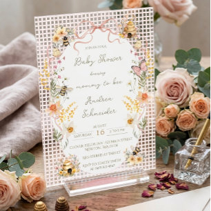Invitaciones Acrílicas Baby Shower de Acuarela Vintage para Mamá Abeja 