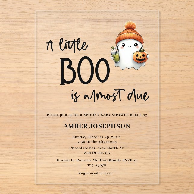Invitaciones Acrílicas Baby Shower de Budget Little Boo Halloween (Anverso)