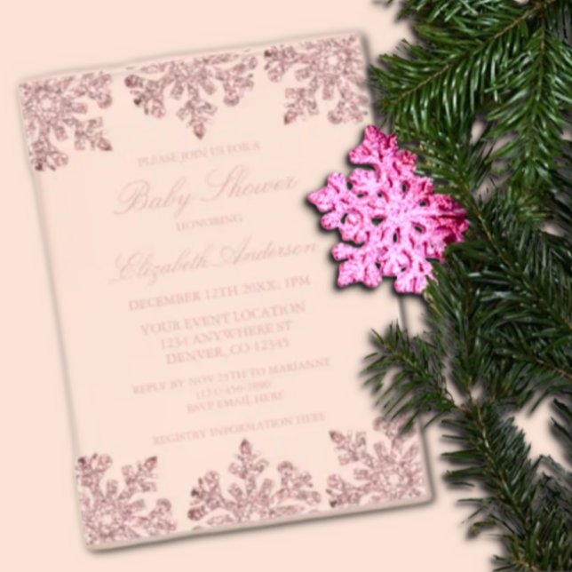 Invitaciones Acrílicas Baby Shower de invierno con copo de nieve Rosa Ros (Subido por el creador)