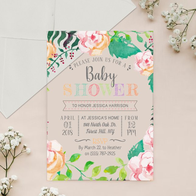 Invitaciones Acrílicas Baby Shower de moda Spring Floral Typography (Subido por el creador)