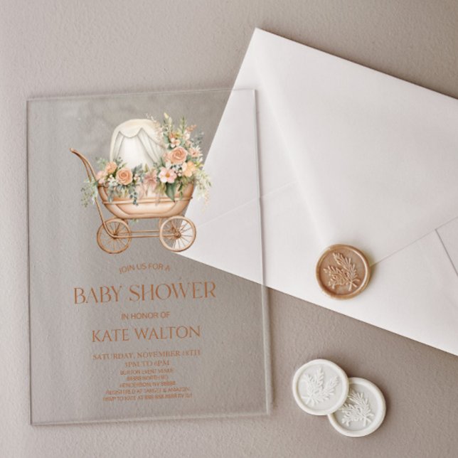 Invitaciones Acrílicas Baby Shower de portaequipajes para bebés con sabor (Subido por el creador)