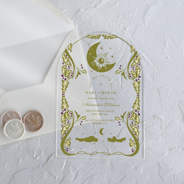 Invitaciones Acrílicas Baby Shower de Vegetación Celestial Neutral (Subido por el creador)