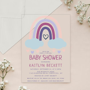 Invitaciones Acrílicas Baby Shower del Lindo Arcoíris Pequeño
