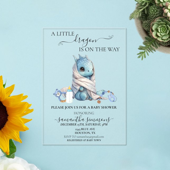 Invitaciones Acrílicas Baby Shower Dragón Azul Acuarela (Subido por el creador)