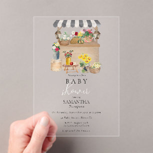 Invitaciones Acrílicas Baby Shower, el mercado de flores de los agriculto