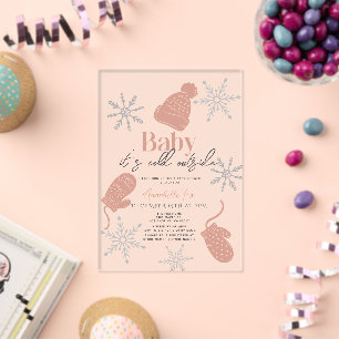 Invitaciones Acrílicas Baby Shower "Es frío afuera" Gorrito Rosa para Beb
