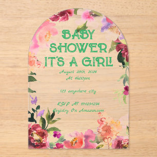 INVITACIONES ACRÍLICAS BABY SHOWER FLORAL RUBOR
