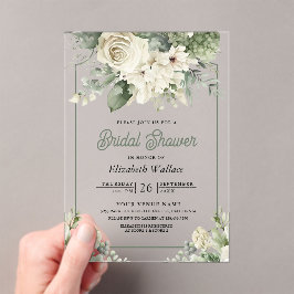 Invitaciones Acrílicas Baby Shower Floral Verde Marfil Bridal