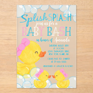 Invitaciones Acrílicas Baby Shower Frosted, Chica gemelo