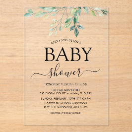 Invitaciones Acrílicas Baby Shower Greenery Eucalyptus