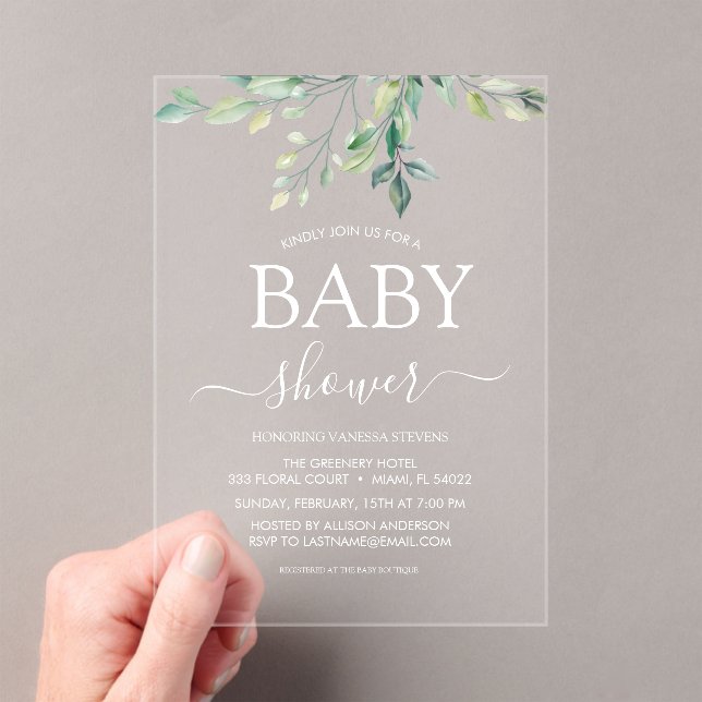 Invitaciones Acrílicas Baby Shower Greenery Eucalyptus (Insitu (portátil))