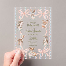 Baby Shower Hand Drawn Coquette Ribbon Woodland