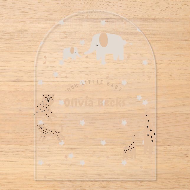 Invitaciones Acrílicas Baby Shower ilustrativo Pastel Beige Cute (Anverso)