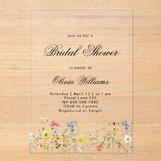 Invitaciones Acrílicas Baby Shower Minimalista de Flores Silvestres