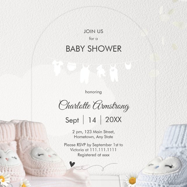 Invitaciones Acrílicas Baby Shower moderno Minimalista transparente (Transparent Minimalist Modern Baby Shower Acrylic Invitations ©Susanne Sachers - Sunny Mind 🌞)