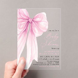 Invitaciones Acrílicas Baby Shower moderno y moderno de color rosa