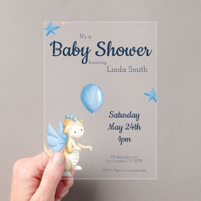 Invitaciones Acrílicas Baby Shower neutral de género azul crema (Insitu (portátil))