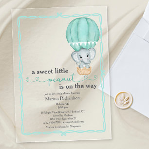 Invitaciones Acrílicas Baby Shower neutral de género de elefante verde