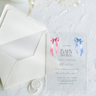 Invitaciones Acrílicas Baby Shower neutro de color azul rosado