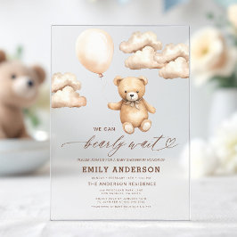 Invitaciones Acrílicas Baby Shower neutro de género beige para espera tem