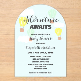 Invitaciones Acrílicas Baby Shower neutro en globo de aire caliente