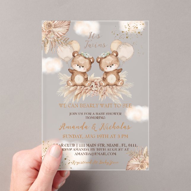 Invitaciones Acrílicas Baby Shower neutro para los gemelos (Insitu (portátil))
