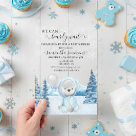 Invitaciones Acrílicas Baby shower Oso de peluche de invierno