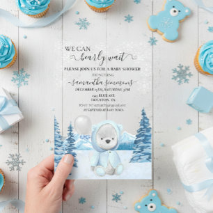 Invitaciones Acrílicas Baby shower Oso de peluche de invierno