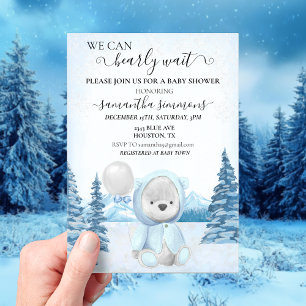Invitaciones Acrílicas Baby shower Oso Teddy de Invierno 