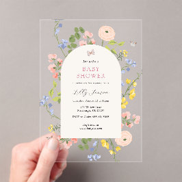 Invitaciones Acrílicas Baby Shower romántico acuarela floral