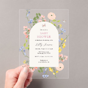 Invitaciones Acrílicas Baby Shower romántico acuarela floral
