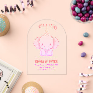 Invitaciones Acrílicas Baby Shower rosa de elefante lindo personalizado