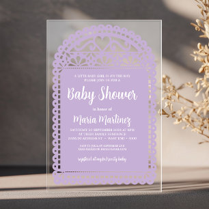 Invitaciones Acrílicas Baby Shower Rosa Inspirado en Papel Picado