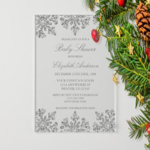 Invitaciones Acrílicas Baby Shower Silver Snowflake Winter